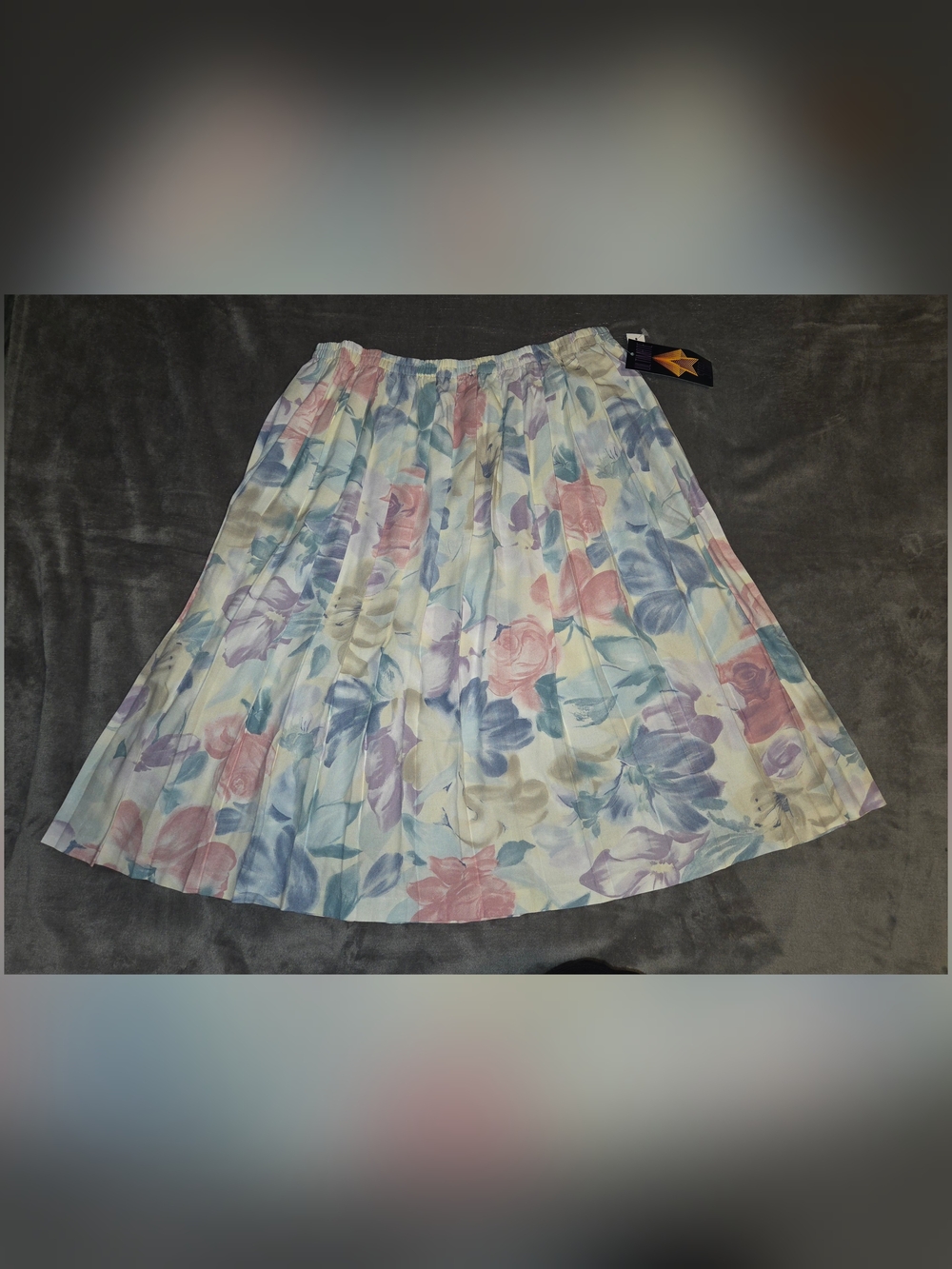 Vintage 80s Deadstock Pastel Floral A-line Pleated Midi Skirt Women's 18